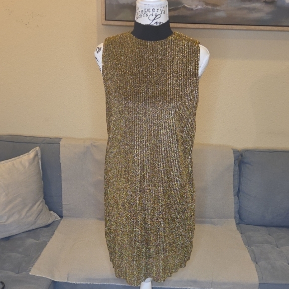 NWT Zara Gold and Black Sleeveless Midi Dress - Picture 4 of 5